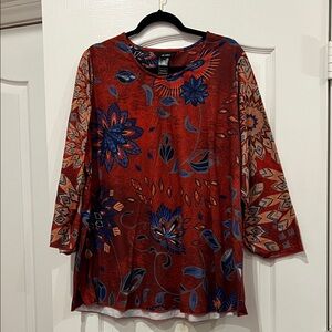 Ali Miles Floral Red and Blue Women's Top Size 1X